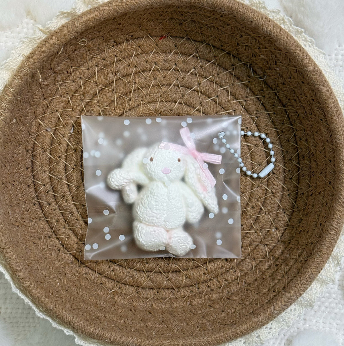 White Bunny Squishy Bag Charm