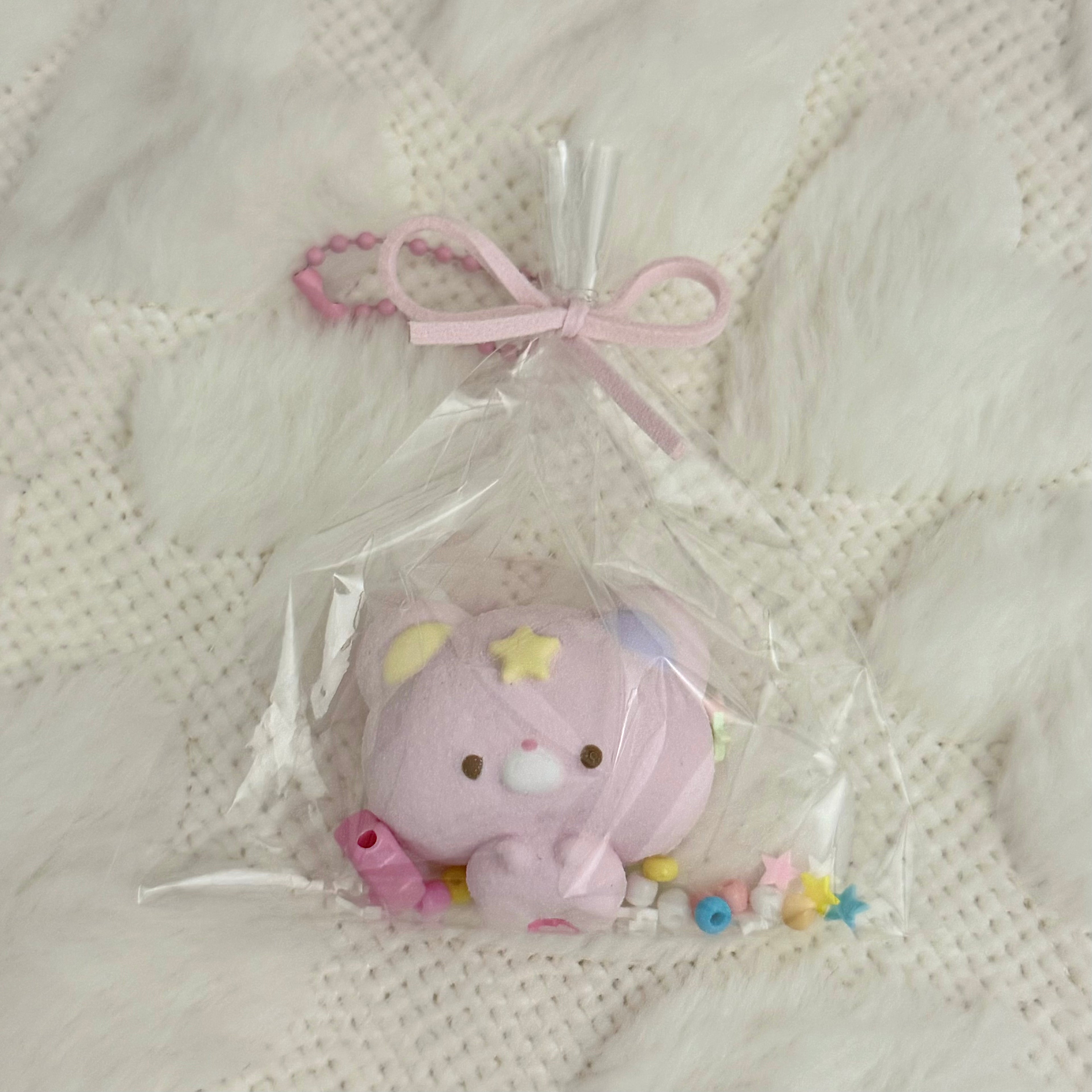 Starry Pink Bear Squishy Bag Charm