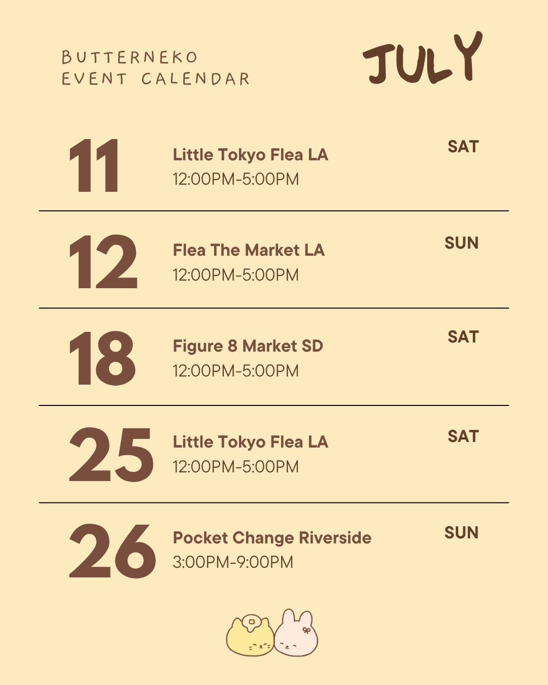 Butterneko July 2026 event calendar