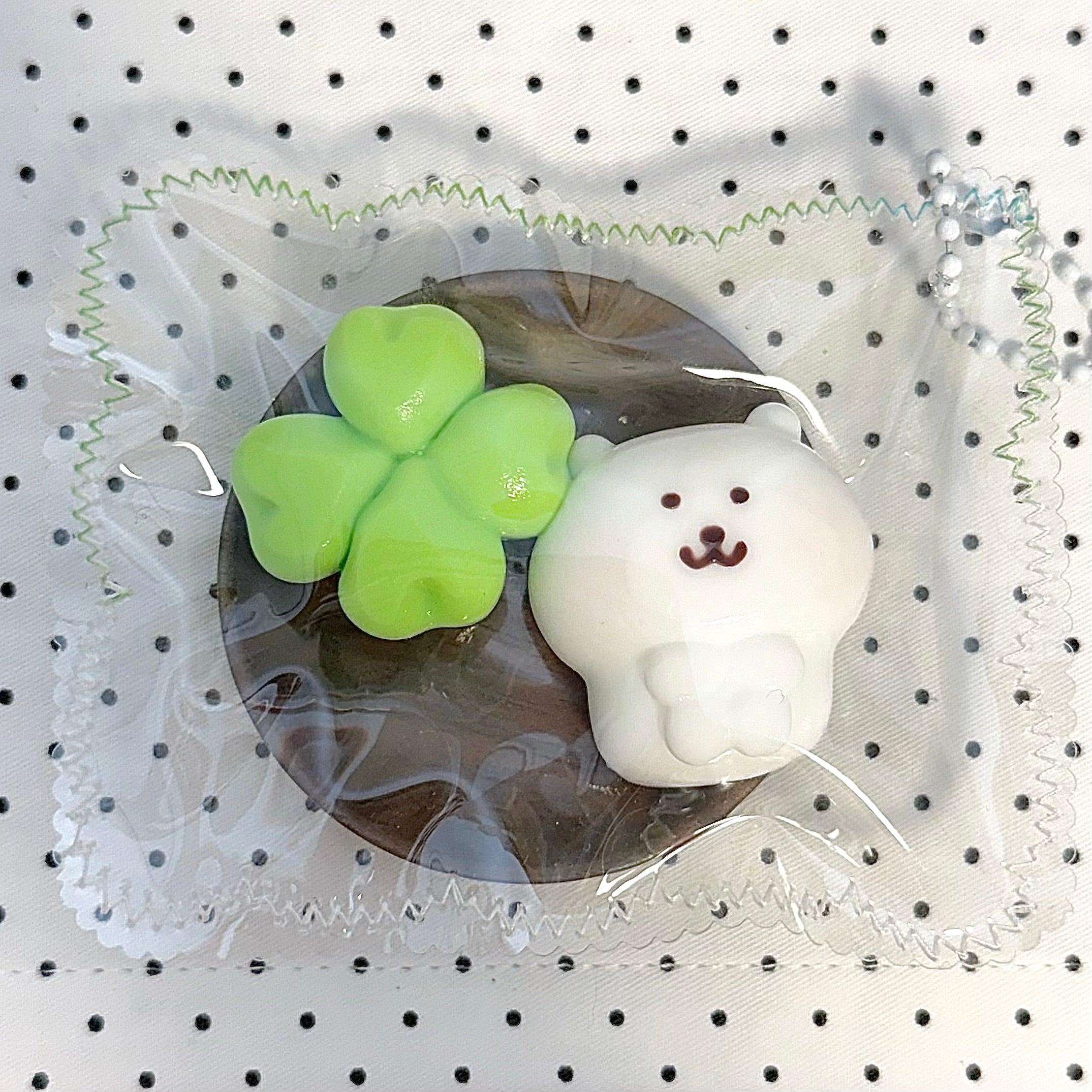 Clover White Bear Squishy Bag Charm